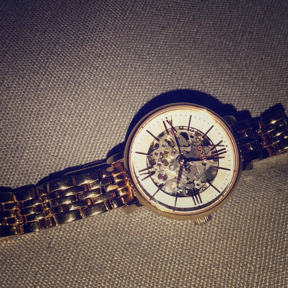 Rose gold Fossil self wind watch